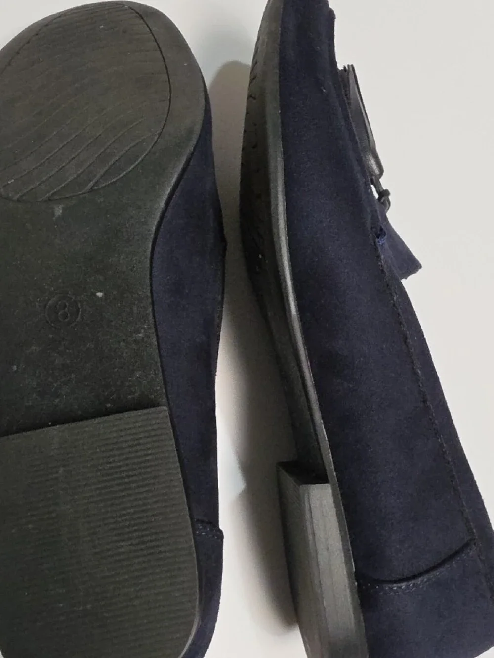 Lauren Blakwell Norah Navy Blue Faux Suede Tassel Loafers Flats - Size 8